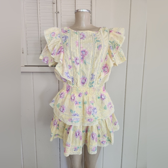 LoveShackFancy Yellow Floral Mini Dress